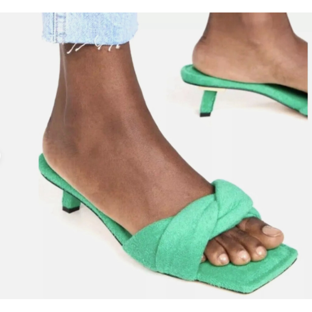 Good American Terry Kickstand Mules in Green Terry Size 9